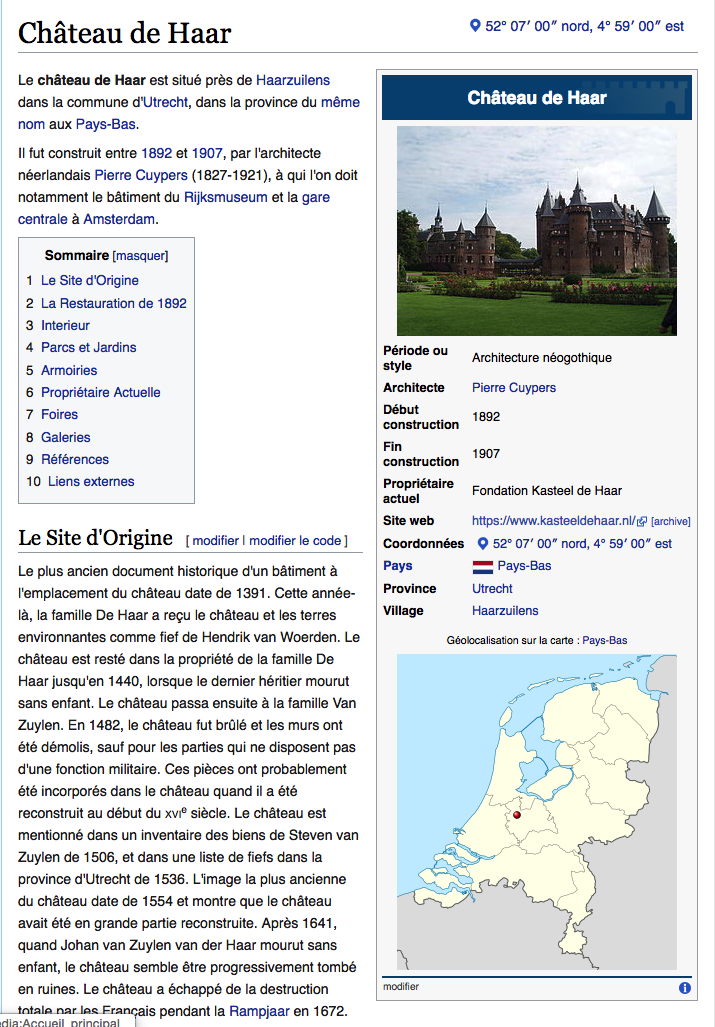 Page Internet. Wikipedia. Автобусная экскурсия. Голландия – замок de Haar, город  Утрехт. 2019-03-19